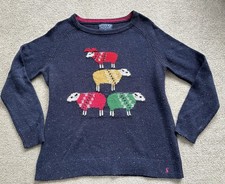 Joules Chrissie Sheep Jumper Size Medium Navy Blue Merino Wool Blend Knit