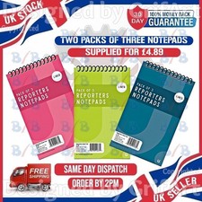PACK OF 6 REPORTERS NOTE PAD SPIRAL SHORTHAND NOTEBOOK NOTEPAD PAPER RULED LINED