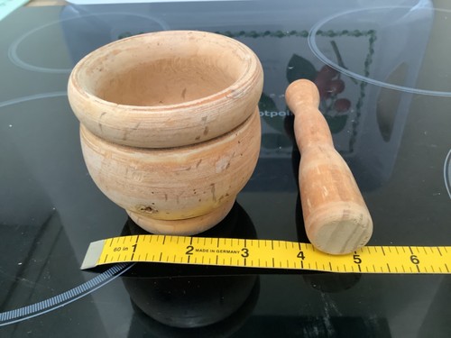 Wooden mortar and pestle small - and,
