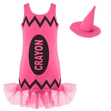 GIRLS PINK CRAYON DRESS & HAT