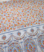 Vintage St Michael double flat sheet orange yellow blue flowers retro fabric 70s