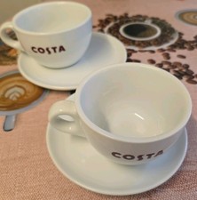 Pair Of Costa Coffee Mugs 1x Latte size and 1x Cappuccino size ,whitte