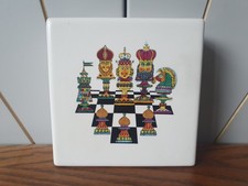 CHESS pattern, square ceramic trinket box and lid CARLTON WARE vintage