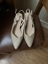 Paradox London Ivory Satin sparkling Sling Backs  Size 7 Wide Fit Shoes