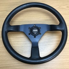 Genuine Momo Monte Carlo Black Leather Grey Stitch 350mm Steering Wheel. 7D