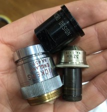 3 Vintage Microscope Lenses - Vickers, Etc
