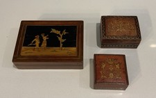 Antique Assortment Of Sorrento Ware Inlaid Jewellery Trinket Stamp Boxes X3