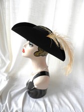 Vtg Black Felt Tricorn Hat