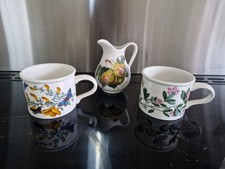 PORTMEIRION POMONA PATTERN MILK JUG, CREAMER & 2 MUGS / CUPS BOTANIC GARDEN