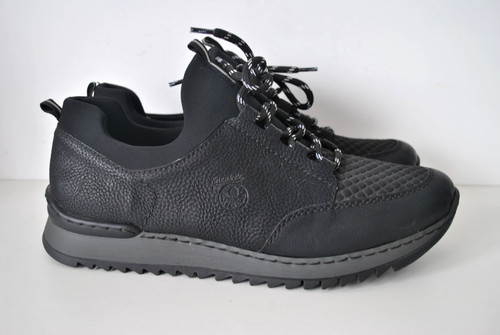 Black leather lace - up, women's