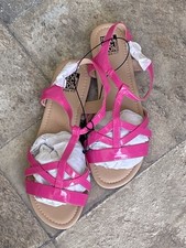Ladies Hot Pink Patent Strappy Sandals Size UK4 EU 37 Wide Fit BNWT