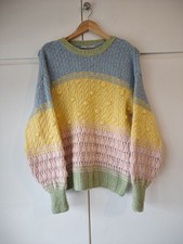 George Colour Block Chunky Knit Jumper Size S 8-10 Pastel Yellow Pink Green