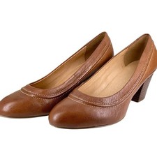 Clarks Wide Fit Court Shoes UK4E Dark Tan Leather 'Colette Dawn' Boxed