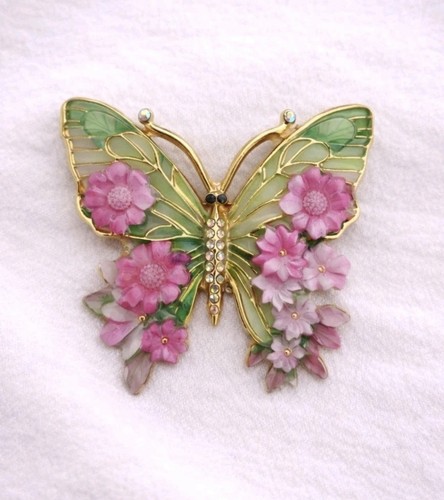 Butterfly brooch green pink - green,
