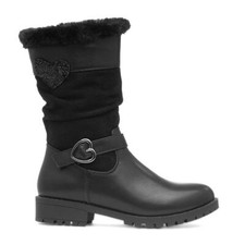Walkright Girls Boots Black Kids Zip Up Buckle Glitter Heeled Calf Candice SIZE