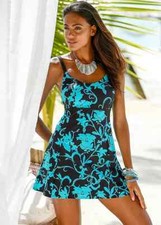 Freemans Turquoise Floral Printed Shaper Swim Dress    (FJ53-11)