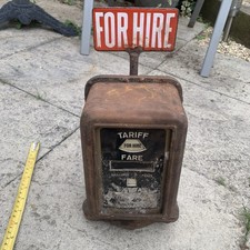 RARE EARLY VINTAGE TAXI METER ENAMAL SIGN “FOR HIRE” Hackney Cab For Restoration