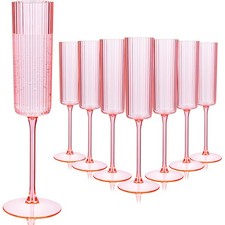 36 Pack Pink Plastic Champagne Flutes - 6oz Ribbed Disposable Champagne Glass...