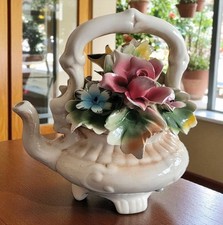 Lovely Vintage Style Capodimonte 3D Flower Teapot Made Italy Ceramic