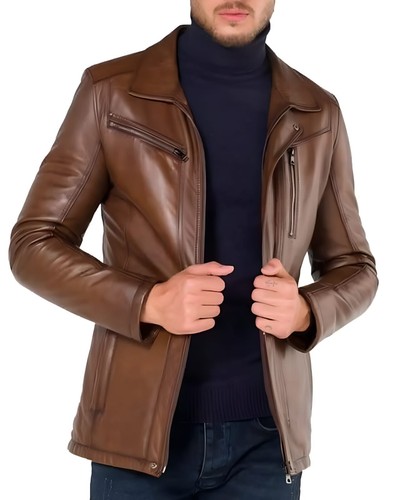 Men brown sheepskin leather - men's,