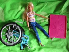 wheelchair pink ramp Barbie doll blonde in t shirt jeans disabled handicapped 