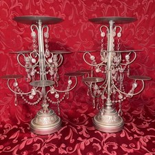 Opulent Treasures Chandelier Cupcake Stand Silver Wood & Metal & Crystals Ornate