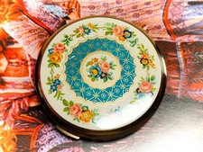 Blue and white floral Vintage Powder Compact: Stratton Makeup Mirror-0t