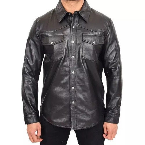Men real leather shirt - s,