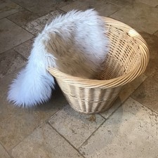 Large Vintage Round Wicker Laundry Storage Log Basket Handles Rattan Planter