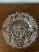 ANTIQUE 1902 GLASS COMMEMORATIVE PLATE CORONATION KING EDWARD VII