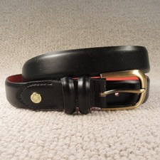 William Hunt Patent Leather Belt Size 38 Large Black Solid Gold Buckle Skinny