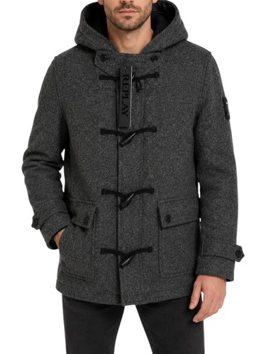 Replay men coat grey melange - grey,