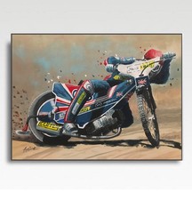 Motorcycle Speedway racing art print from painting by Greg Tillett