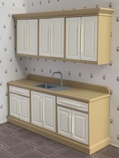 Doll House Kitchen Units Base & Sink Wall Units 1:12 Scale Wood Effect 