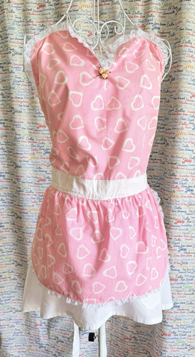 Pink adult apron - apron, hearts