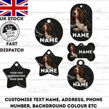 BASSET HOUND TAG Dog Pet Personalise Own Photo Round, Bone, Military Tag