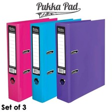 3 x Pukka Lever Arch Files A4 Document Folders Pink, Blue, Purple Office Supply