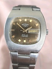 Mens Vintage Stainless Steel ROTARY 21 Jewels Day Date Automatic Bracelet Watch