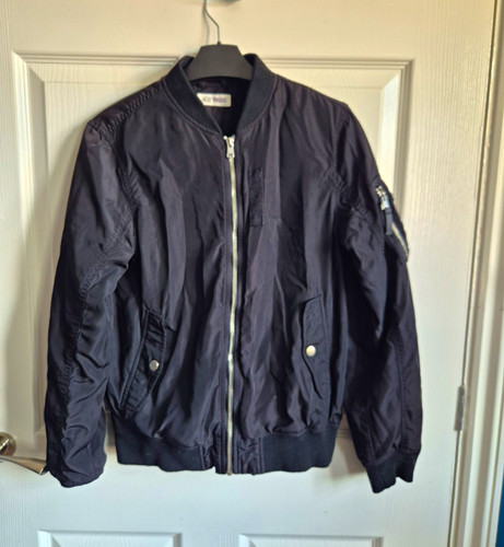 Black bomber jacket used - black, jacket.