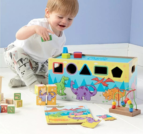 Wooden activity cube dinosaur - activity,