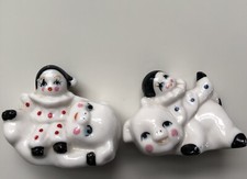 Vintage 80s Made In Taiwan Miniature Porcelain Pierrot Figurines Clown Piglet