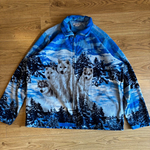 Y2k unisex wolf - print, fleece