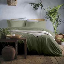 Duvet Cover Bedding Set 100% Cotton Cassia Linen Look Appletree Loft Khaki Green