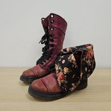 Dr Martens Aimilita Purple Leather Mid Calf Boots Floral Lined Size Uk 3 Eu 36