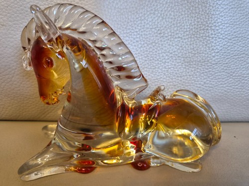 Amber glass horse - , 7"