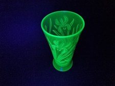 Wonderful and Rare Walsh Walsh Uranium Glass Wheel Cut Vase - Waterlily pattern