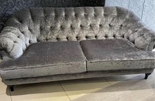 Next Crushed Silver Grey Velvet Chesterfield Style Sofa, Large