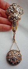 19TH CENTURY EUROPEAN SILVER & GILT METAL LADIES POCKET WATCH HOLDER CHATELAINE