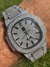 Real Mens Watch Fully Iced Blinged Stainless Steel Bust Down Out 41mm Hip Hop