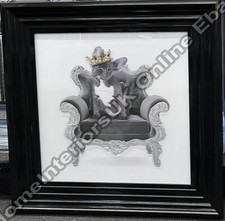 French Bulldog gold crown Victorian chair liquid art & black step frame pictures